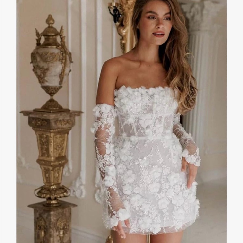Amazon Strapless White Floral Dress